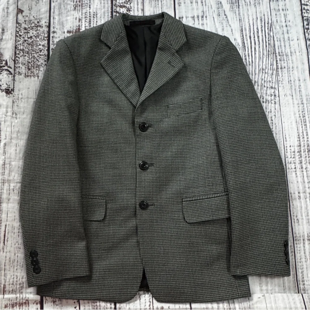 Perry Ellis Boys 10 100% Wool Houndstooth Blazer EUC